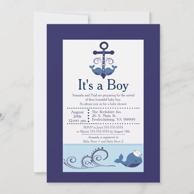 Es ist eine Babydusche aus Boy Whale Einladung (Vorderseite)