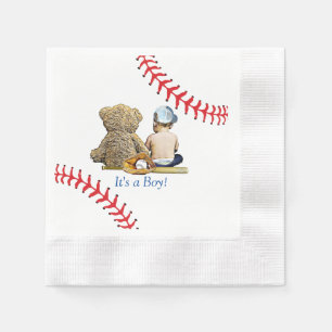 Es ist eine Babydusche des Jungen Baseball Themed  Serviette