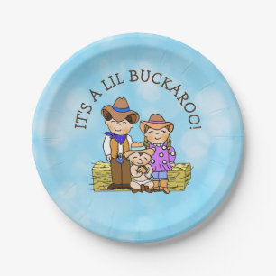 Es ist eine Babydusche zum Thema Lil Buckaroo Cowb Pappteller
