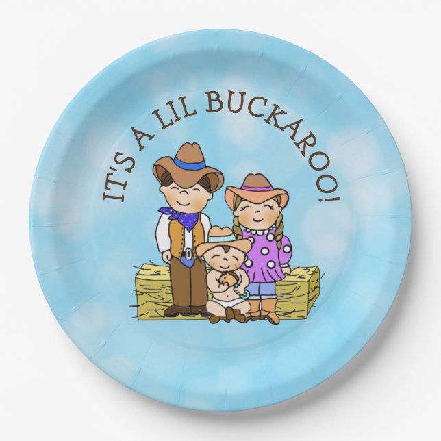 Es ist eine Babydusche zum Thema Lil Buckaroo Cowb Pappteller (Vorderseite)