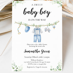 Es ist eine Babykleidung Baby-Party für Jungen Einladung