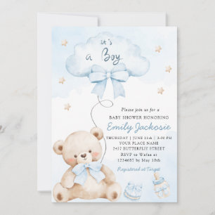 Es ist eine Boho-blaue niedliche Teddybär-Babydusc Einladung