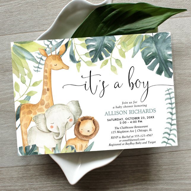 Es ist eine Boy Aquarell Safari Tiere Babydusche Einladung (Von Creator hochgeladen)