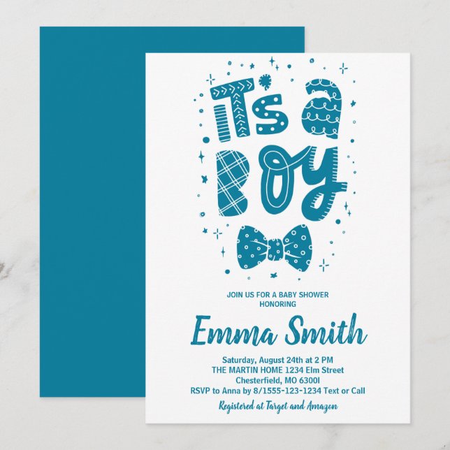 Es ist eine Boy Baby Shower Einladung (Vorne/Hinten)