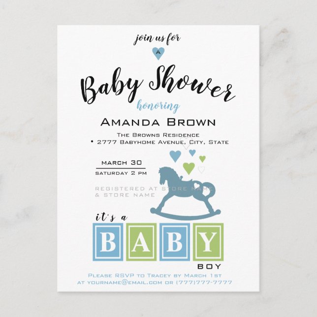 Es ist eine Boy Baby Shower Einladung Postkarte (Vorderseite)