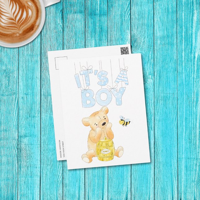 Es ist eine Boy Baby Shower Teddy Bear Postkarte (Von Creator hochgeladen)