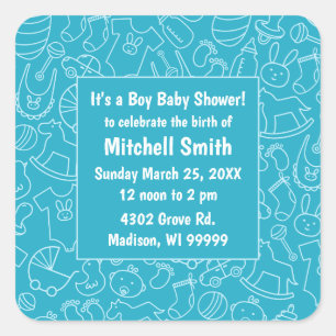Es ist eine Boy Blue Baby Dusche Save the Date Quadratischer Aufkleber