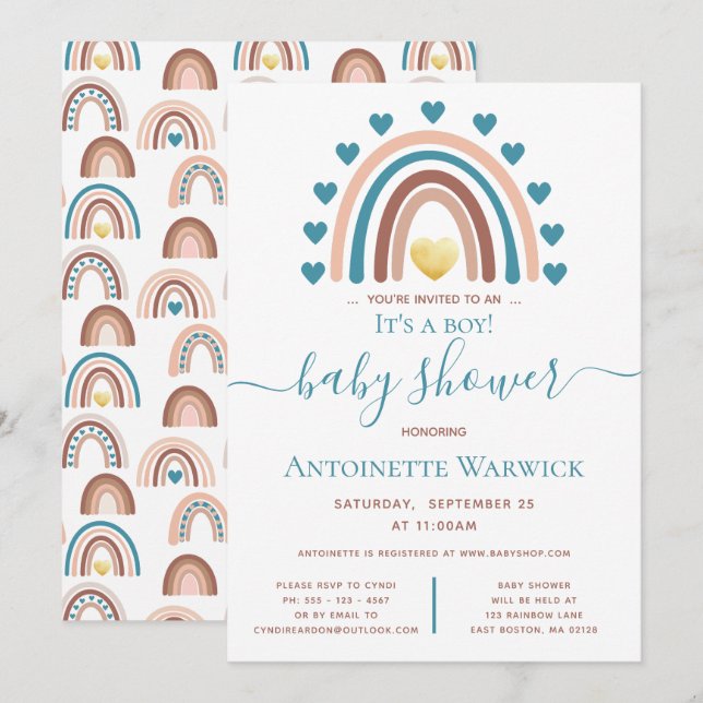 Es ist eine Boy Blue Rainbow Baby Shower Einladung (Vorne/Hinten)