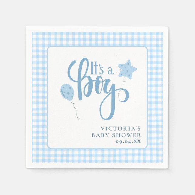 Es ist eine Boy Blue Simple Script Baby Dusche Serviette (Vorderseite)