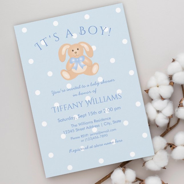 Es ist eine Boy Bunny Rabbit Pastel Blue Baby Dusc Einladung (Von Creator hochgeladen)