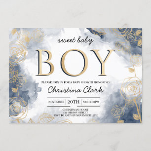 Es ist eine Boy Elegant Gold Navy Blue Baby Dusche Einladung