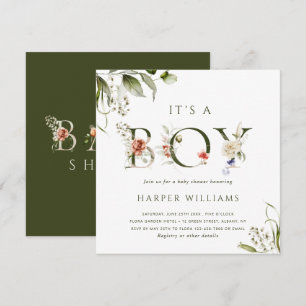 Es ist eine Boy Floral Botanical Letter Baby-Dusch Einladung