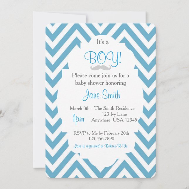 Es ist eine Boy Mustache Baby Shower Einladung (Vorderseite)