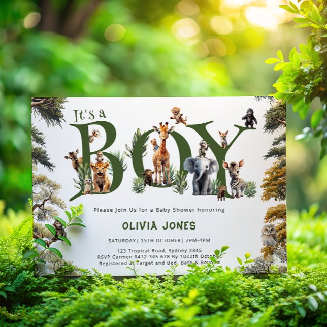 Es ist eine Boy Safari Baby Shower Einladung (Von Creator hochgeladen)