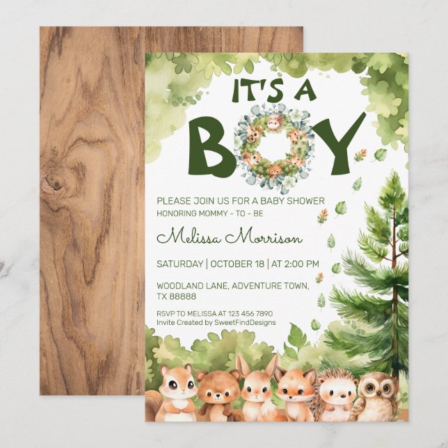 Es ist eine Boy Woodland Baby Boy Dusche Einladung (Vorne/Hinten)