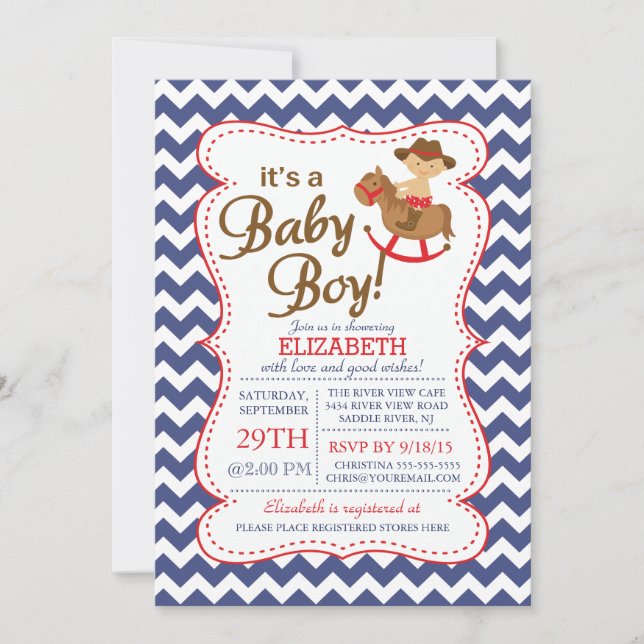 Es ist eine COWBOY Boys Baby Shower Einladung (Vorderseite)