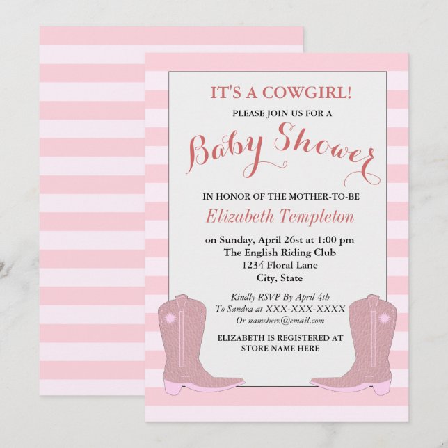 Es ist eine Cowgirl Country Baby Duschkarte Einladung (Vorne/Hinten)