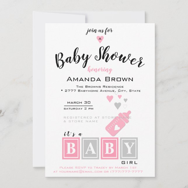 Es ist eine Einladung für ein Mädchen-Baby-Dusche (Vorderseite)