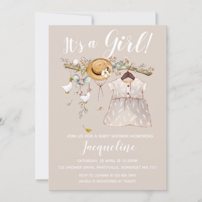 Es ist eine Einladung für eine Girl Floral Baby Du (Vorderseite)