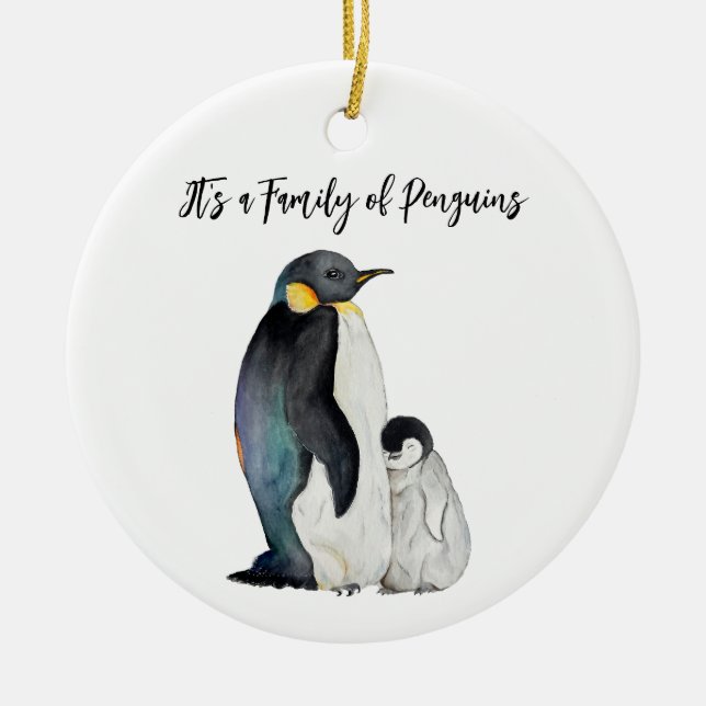 Es ist eine Familie von Pinguinen Aquarell zeichne Keramik Ornament (Vorne)
