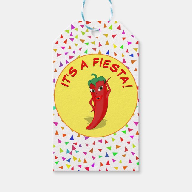 Es ist eine Fiesta mit Confetti-Muster Geschenkanhänger (Vorderseite)