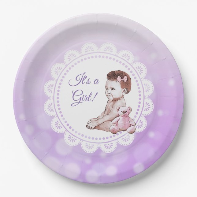 Es ist eine Girl African American Baby Shower Pappteller (Vorderseite)