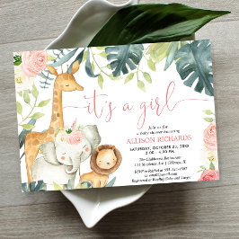 Es ist eine Girl Aquarell Safari Tiere Babydusche Einladung