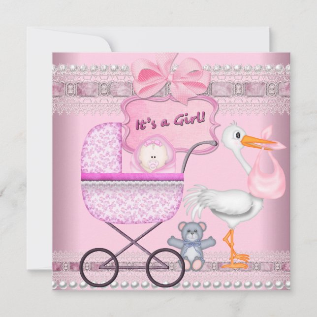 Es ist eine Girl Baby Ankündigung Pink Pram (Vorderseite)