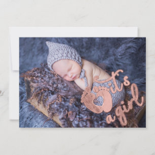 Es ist eine Girl Baby Custom Foto Heart Feet Rose Einladung