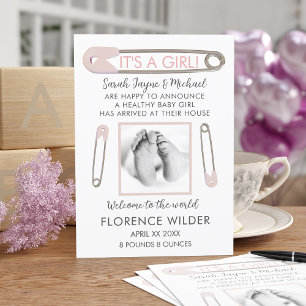 Es ist eine Girl Baby Foto Pink Birth Ankündigung