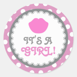 Es ist eine Girl Baby Shower Ankündigung Polka Dot Runder Aufkleber