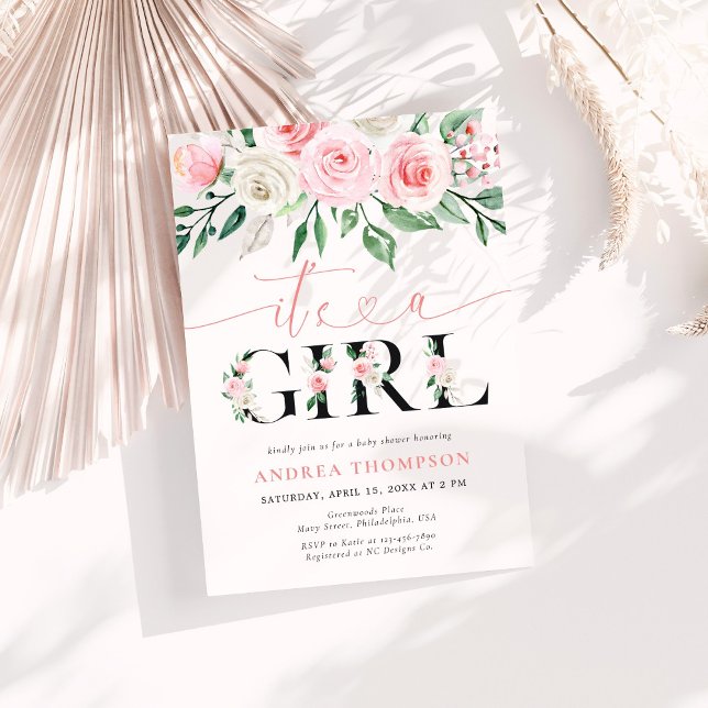 Es ist eine Girl Blush Pink Floral Baby Dusche Einladung (Von Creator hochgeladen)