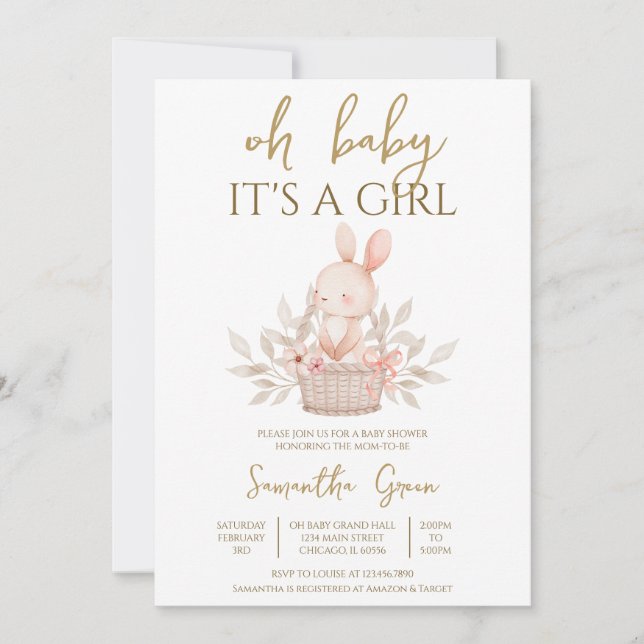 Es ist eine Girl Boho Bunny Baby Dusche Einladung (Vorderseite)