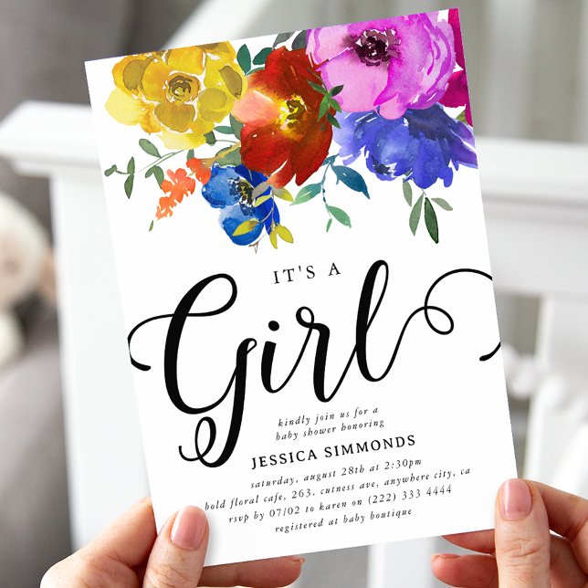 Es ist eine Girl Bright & Bold Florals Baby Dusche Einladung (Von Creator hochgeladen)