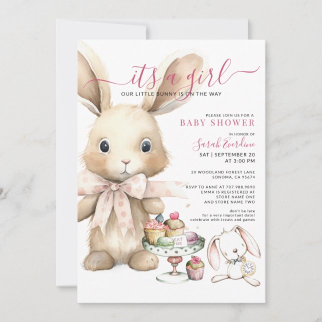 Es ist eine Girl Bunny Baby Dusche Einladung (Vorderseite)
