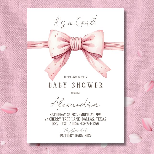 Es ist eine Girl Coquette Pink Bow Baby Dusche Einladung (Von Creator hochgeladen)