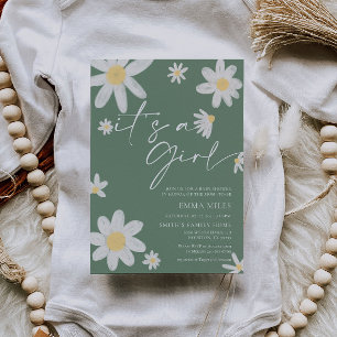 Es ist eine Girl Daisy Sage Green Baby Dusche Einl Einladung