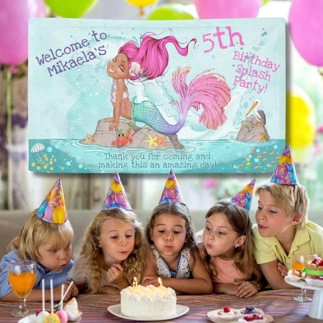 Es ist eine Girl Dark Skin Pink Mermaid Baby Dusch Banner (Von Creator hochgeladen)
