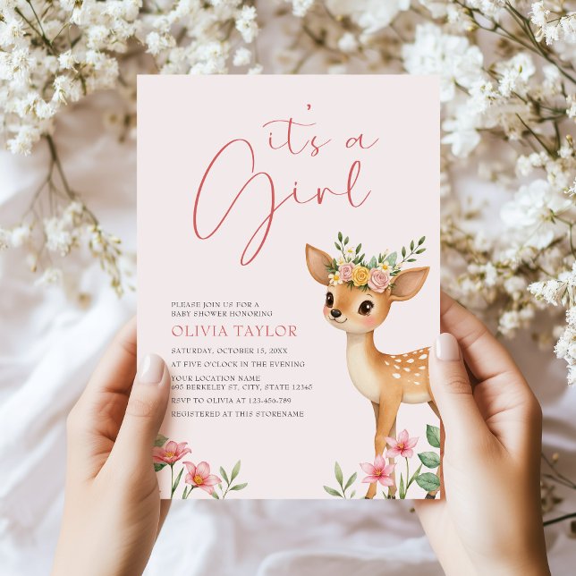 Es ist eine Girl Floral Deer Baby Dusche Einladung (Von Creator hochgeladen)