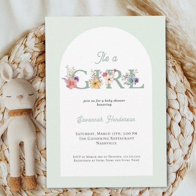 Es ist eine Girl Floral Soft Green Baby Dusche Einladung (Von Creator hochgeladen)