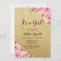 Es ist eine Girl Gold Glitzer Floral Baby Dusche