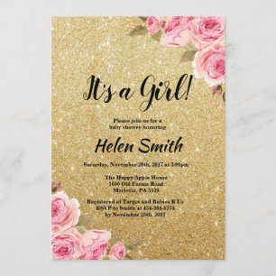 Es ist eine Girl Gold Glitzer Floral Baby Dusche Einladung