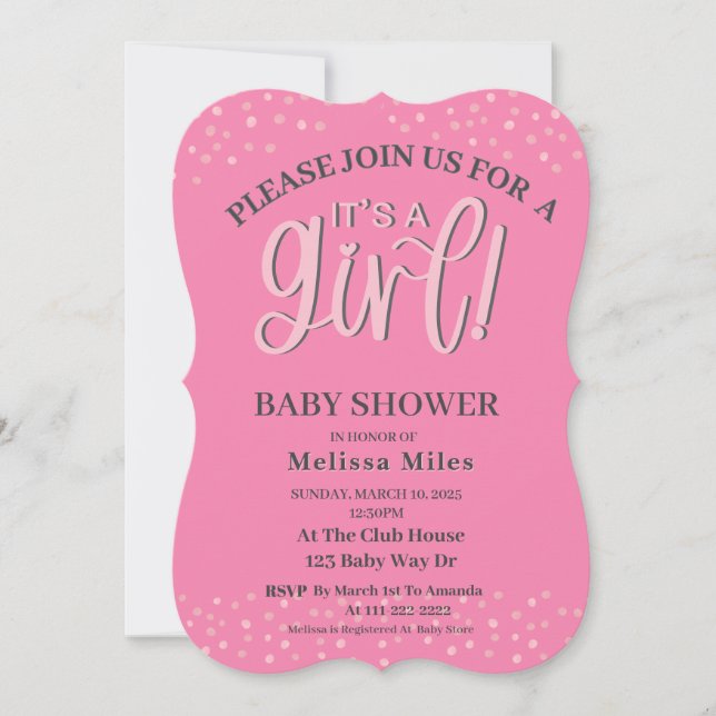 Es ist eine Girl Modern Pink Bow Girl Baby Dusche Einladung (Vorderseite)