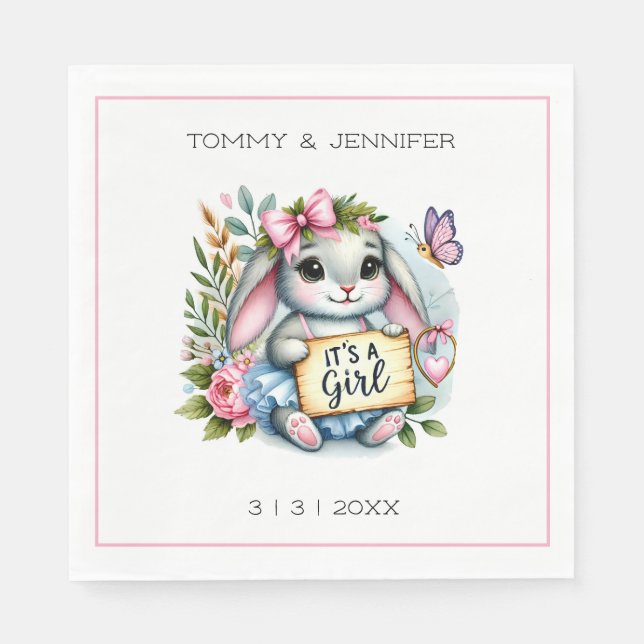 Es ist eine Girl Niedlich Little Bunny Baby Dusche Serviette (Vorderseite)