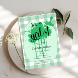 Es ist eine Girl Niedlich Pastel Green Gingham Bab Einladung