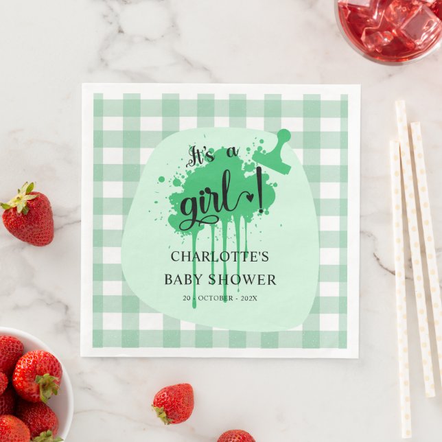 Es ist eine Girl Niedlich Pastel Green Gingham Bab Serviette (Beispiel)