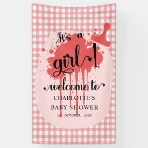 Es ist eine Girl Niedlich Pastel Red Gingham Baby  Banner