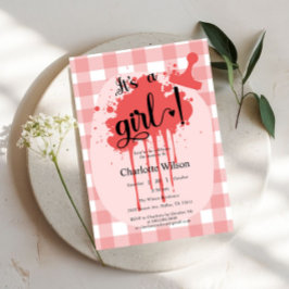 Es ist eine Girl Niedlich Pastel Red Gingham Baby  Einladung