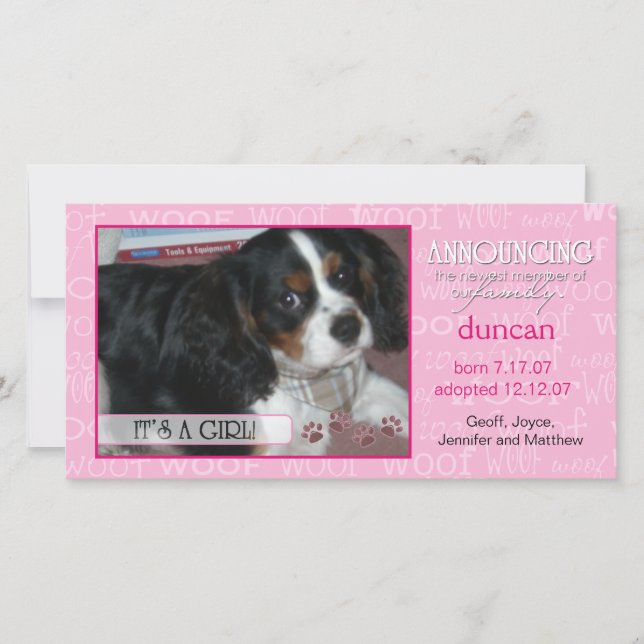 Es ist eine Girl - Pet Foto Card Ankündigung (Vorderseite)