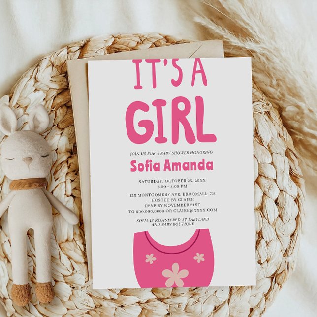 Es ist eine Girl Pink Baby Bib Babydusche Einladung (Von Creator hochgeladen)